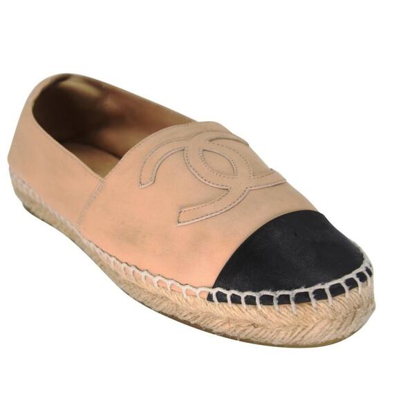 Chanel Espadrille 38 Stitch Leather Cap Toe Cc Flats CC-0402N-0095 - Picture 7 of 12